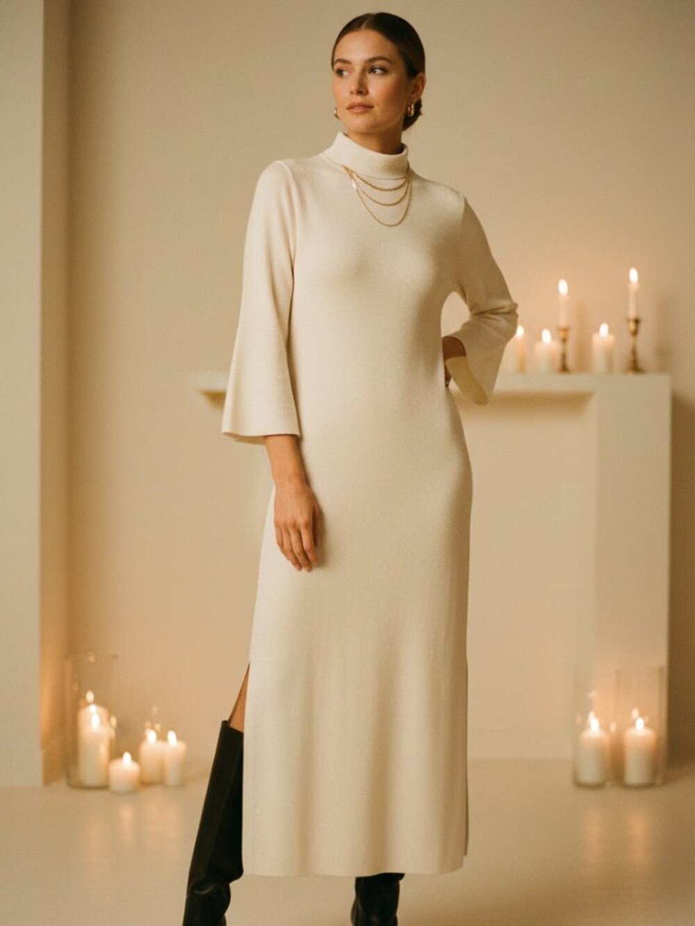Pomander Place Vivianne Maxi Dress XXL NWT Winter White Shimmer Turtleneck Knit